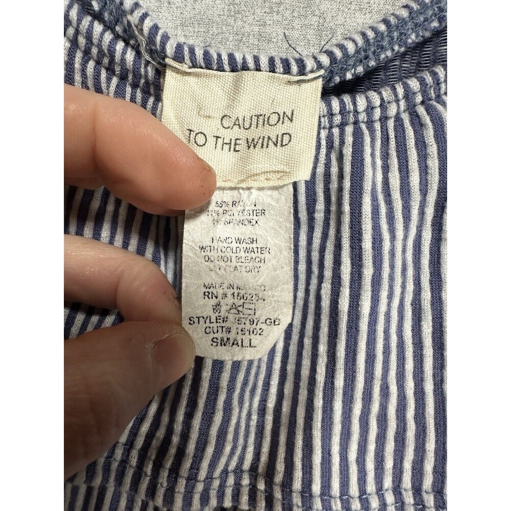 Caution To The Wind Sleeveless Midi Dress Blue White Stripe Ruffle Collar Sz Sm - Picture 4 of 5